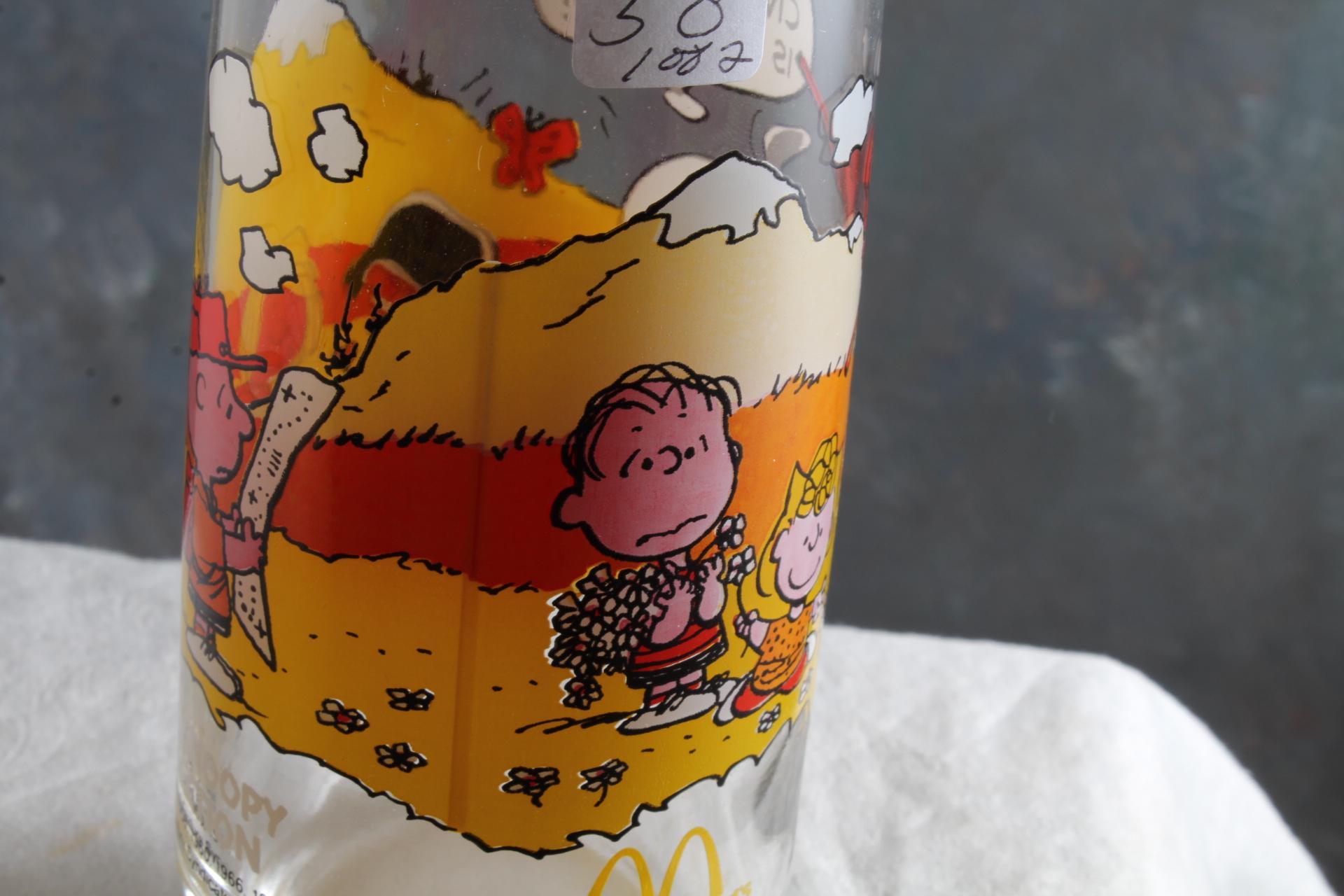 2 Cartoon Glasses 1971 Camp Snoopy & 1982 Arby's Sports Glass