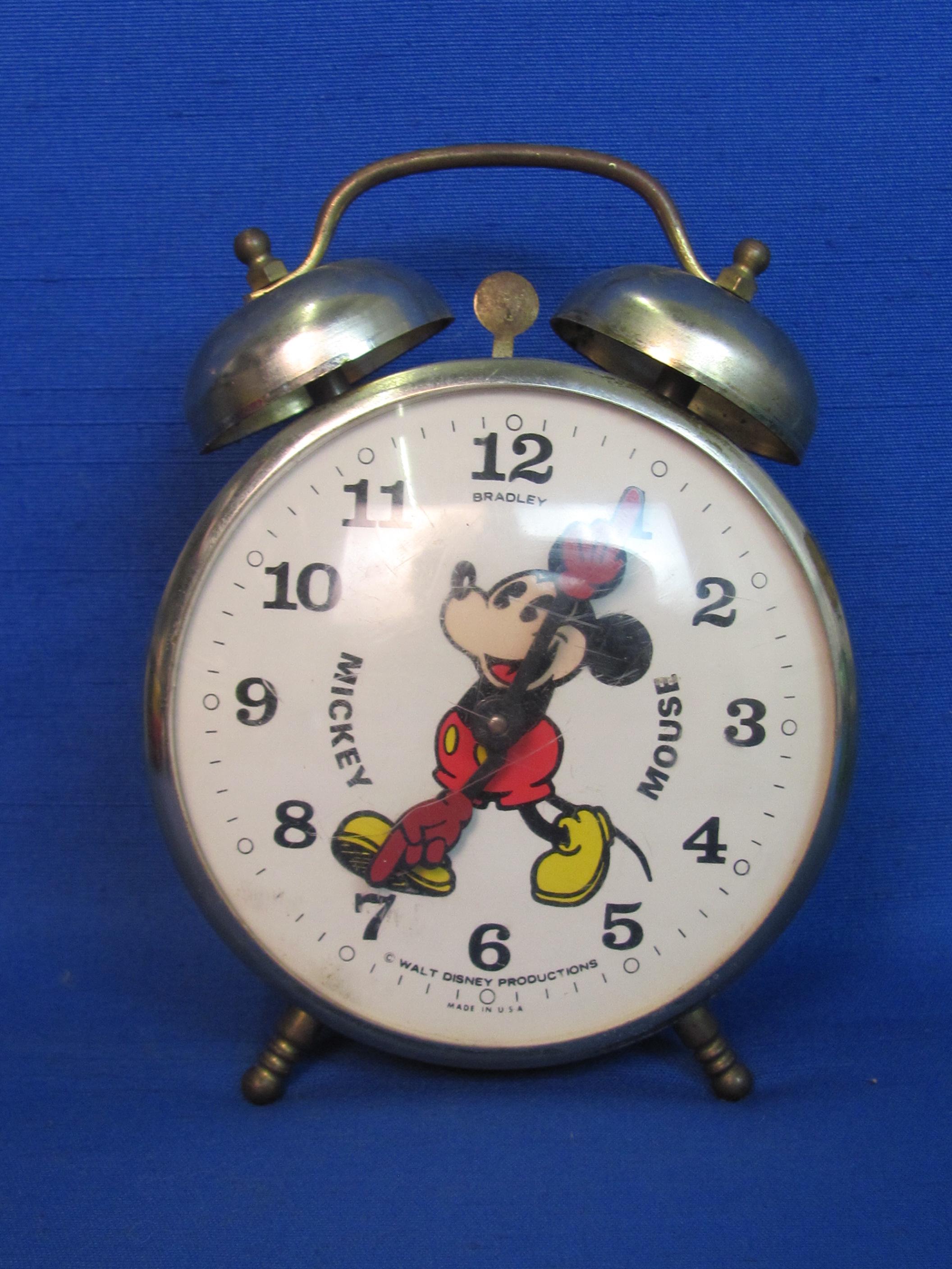 Vintage Mickey Mouse Alarm Clock by Bradley – Not working – Made in USA – 5 1/2” tall