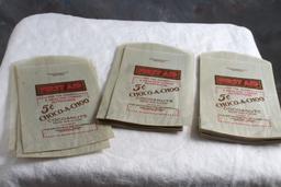 25 Vintage FIRST AID Soda CHOCO-A-CHOO Cocoanuts Advertising Bags NOS