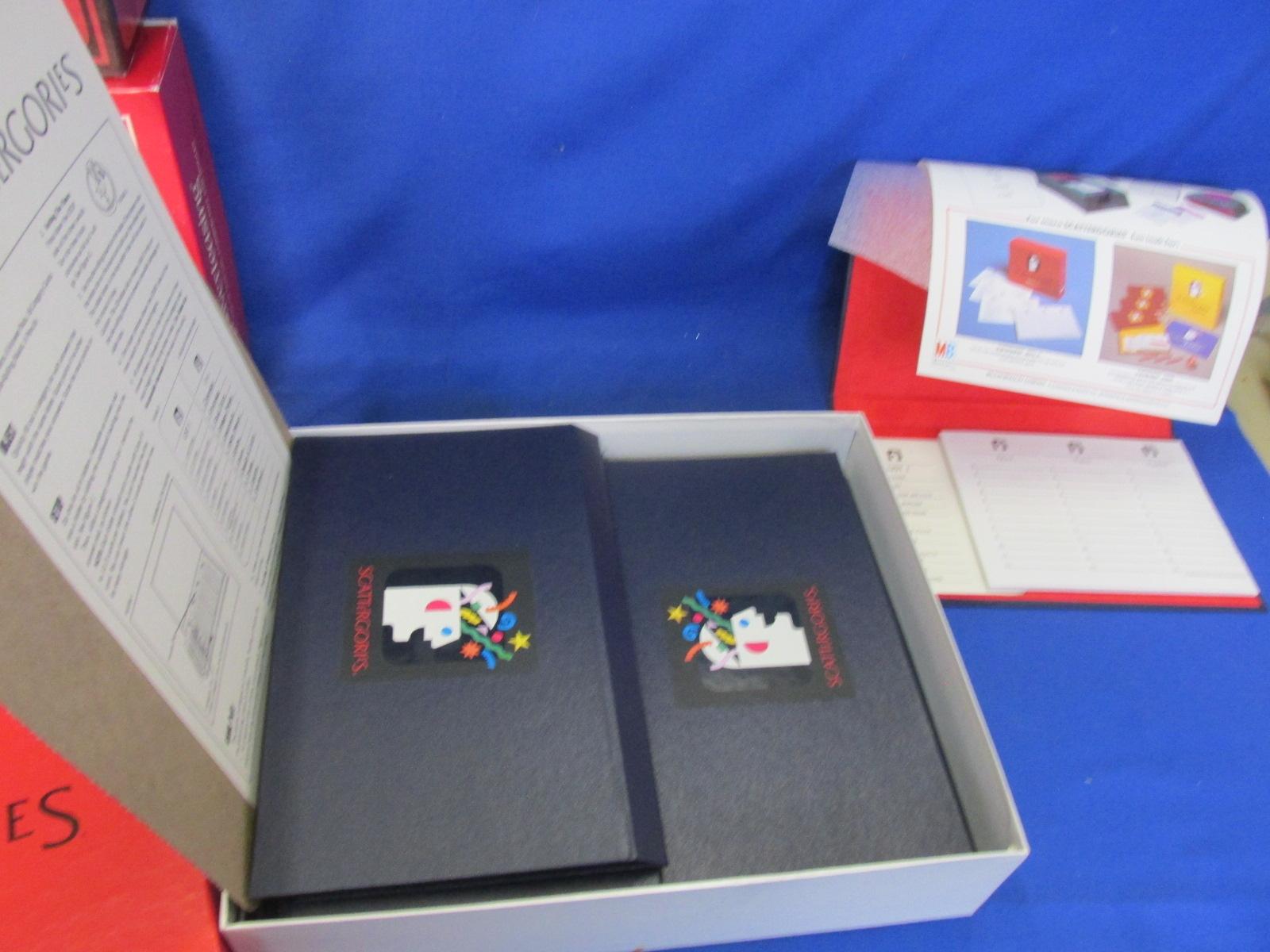 Box Lot of Games: Scrabble Cube, Barrel o Monkeys, Pick Up stix, Card Games &