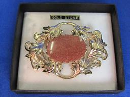 Vintage Goldstone Pin/Brooch in Original Box – Pin is 2 1/4” wide