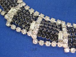 Black & White Rhinestone Necklace & Clip-on Earrings Set – Original “Bluebird” Case