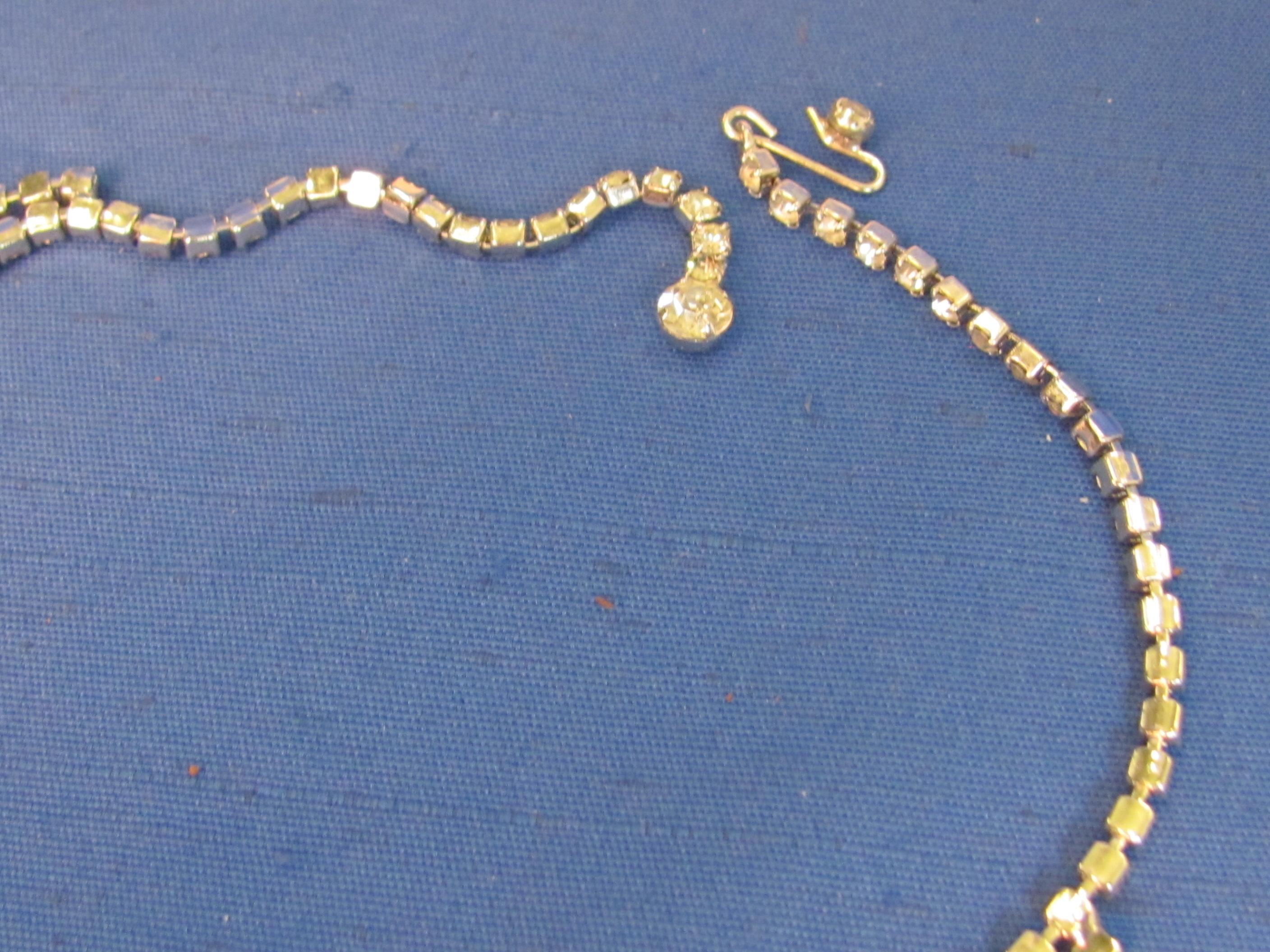 Black & White Rhinestone Necklace & Clip-on Earrings Set – Original “Bluebird” Case