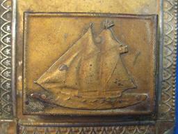 Metal/Tin Wall Mount Match Safe – Sailboat on Front – Measures 5” x 3 3/4”