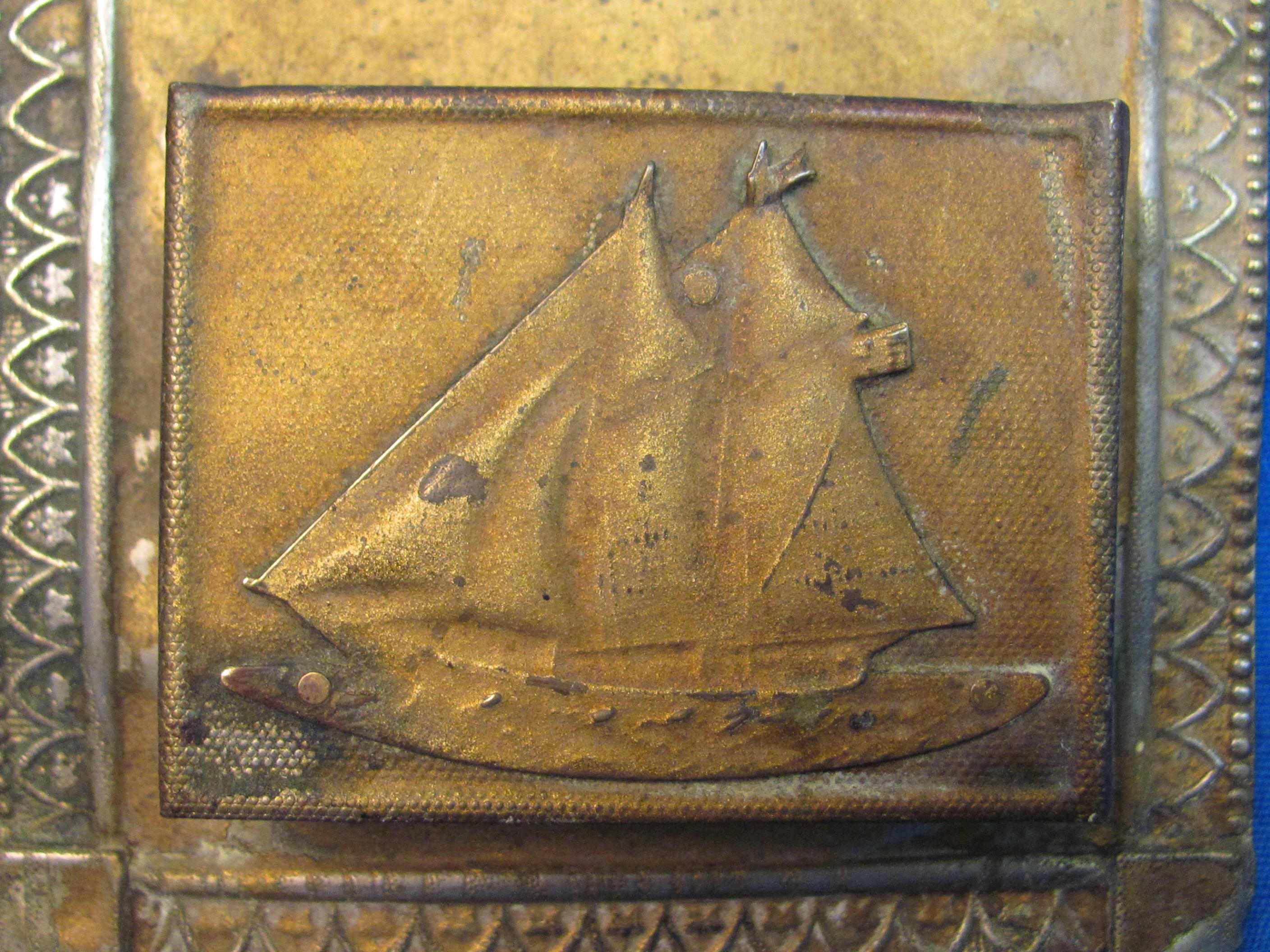 Metal/Tin Wall Mount Match Safe – Sailboat on Front – Measures 5” x 3 3/4”