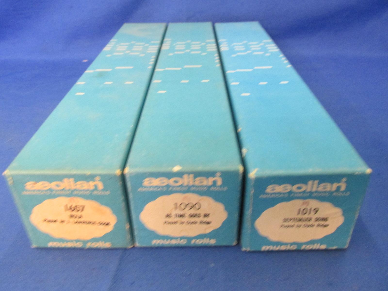 3 Vintage Aeolian Player Piano Rolls: Very Good Condition – playable & in one piece