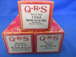 3 Vintage QRS Word Roll Piano Rolls – Very Good Condition – playable & in one piece