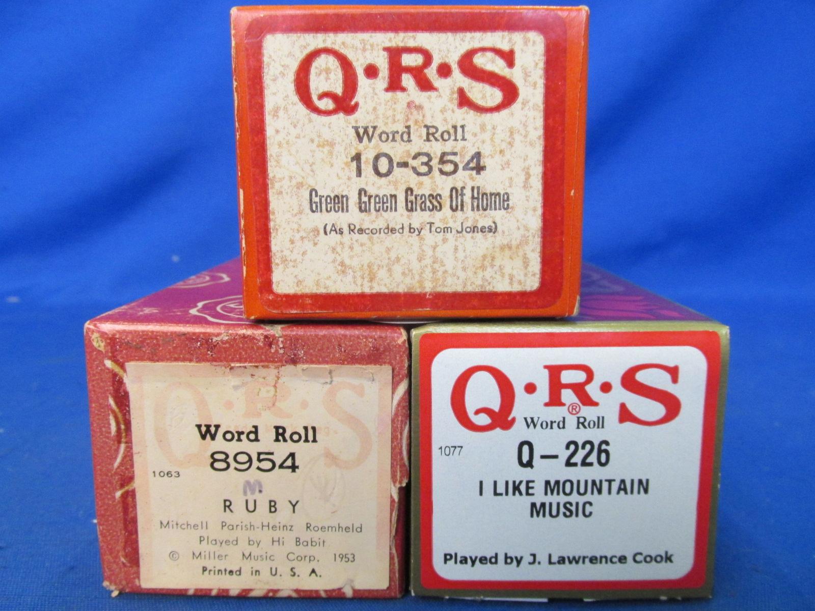 3 Vintage QRS Word Roll Piano Rolls – Very Good Condition – playable & in one piece