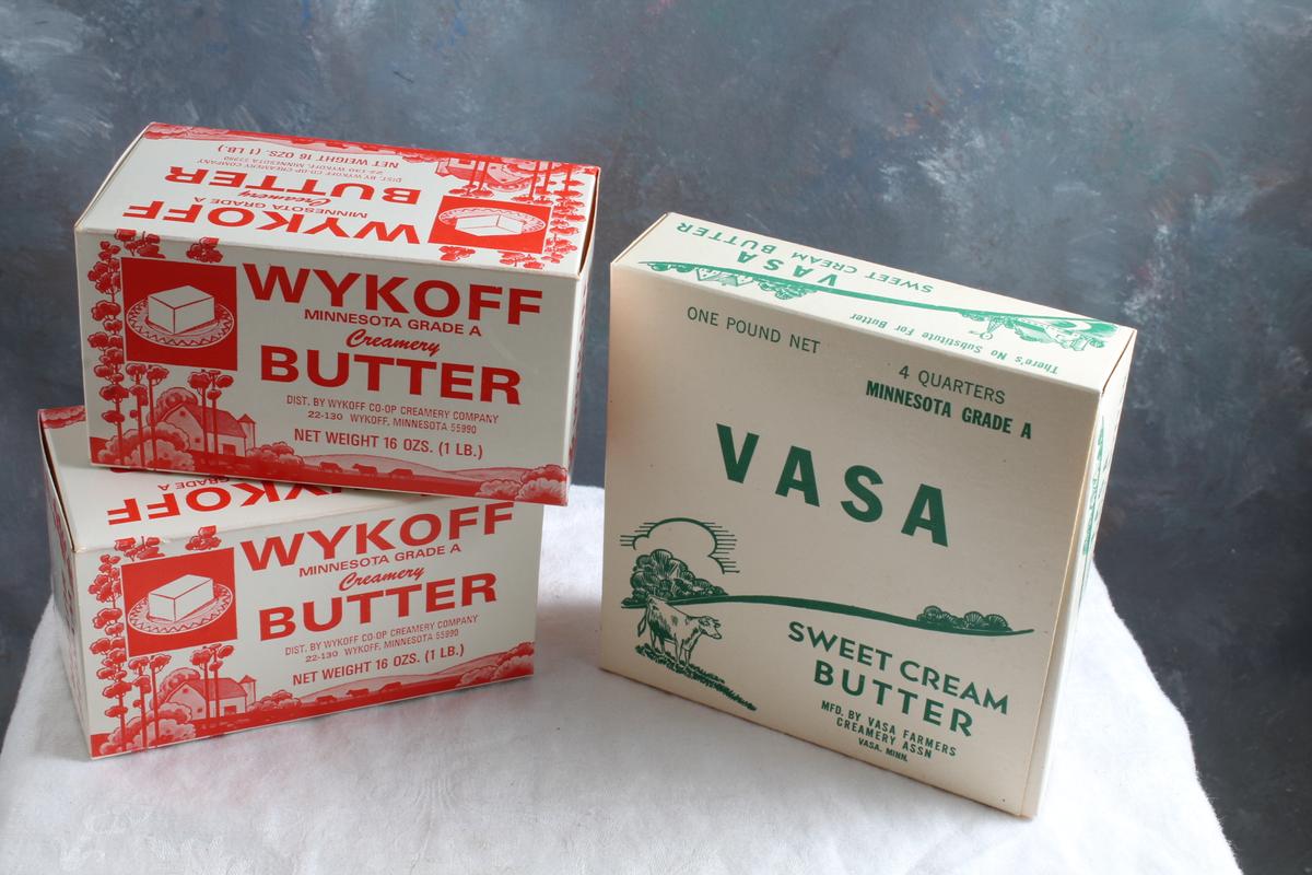 2 Vintage Wykoff Minnesota Butter Boxes & 1 Vasa Minnesota Butter Box