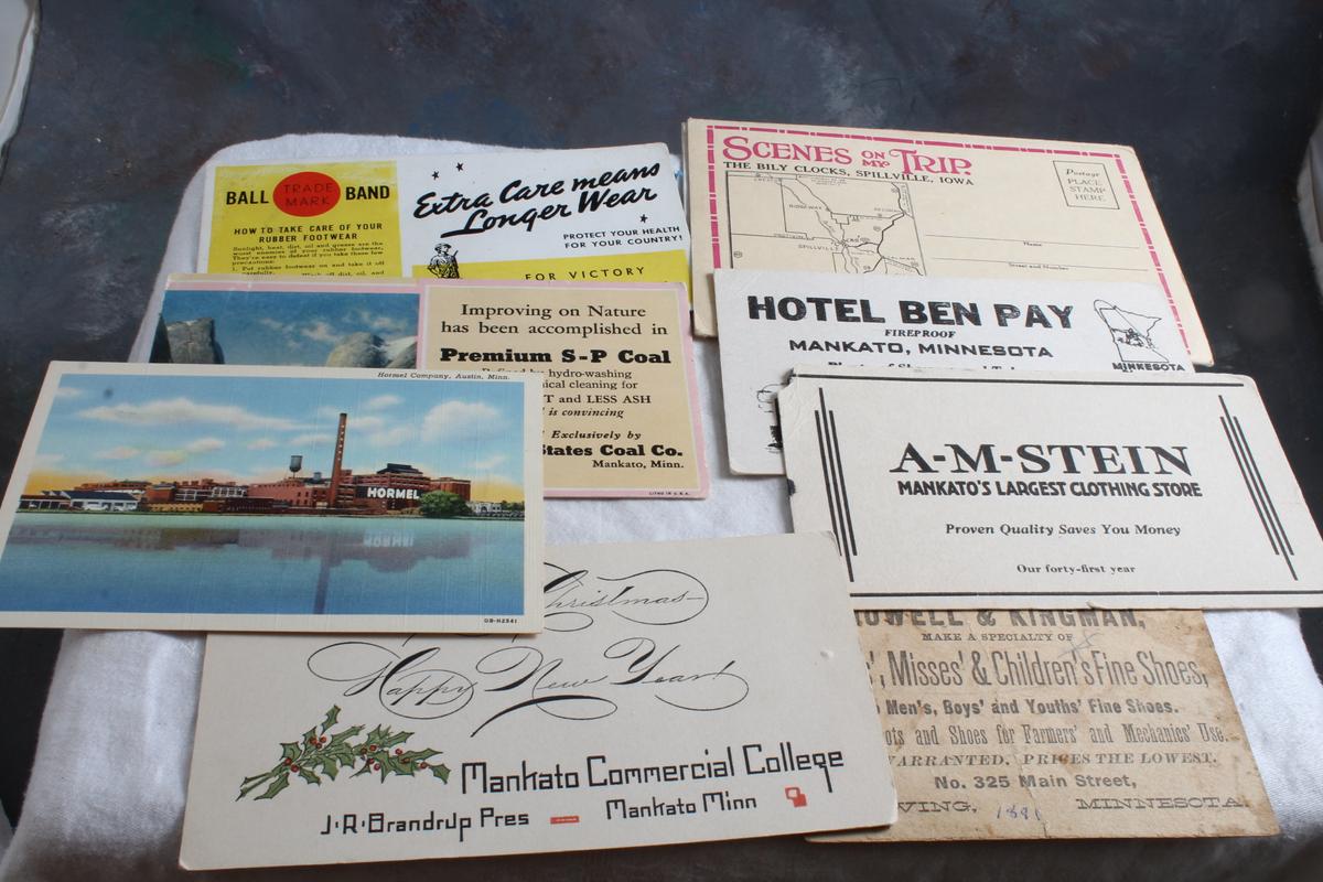 Lot of Antique Advertising Ink Blotters & 2 Antique Postcards Hormel Bldg Austin