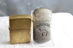 2 Vintage Lighters Advertising Camel Cigarettes and Brass ZIPPO
