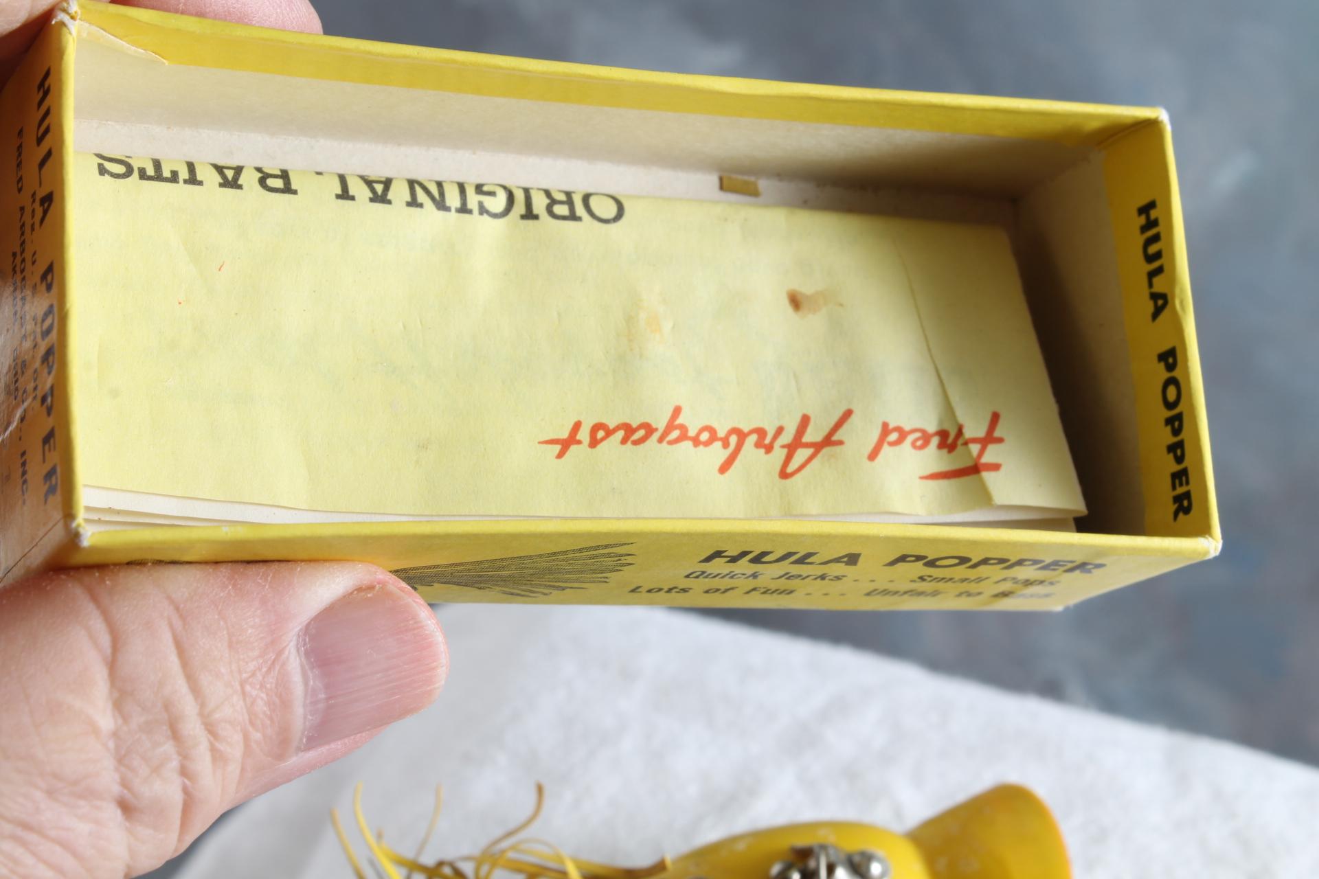 Vintage Fred Arbogast Hula Popper Fishing Lure in Box with Paper