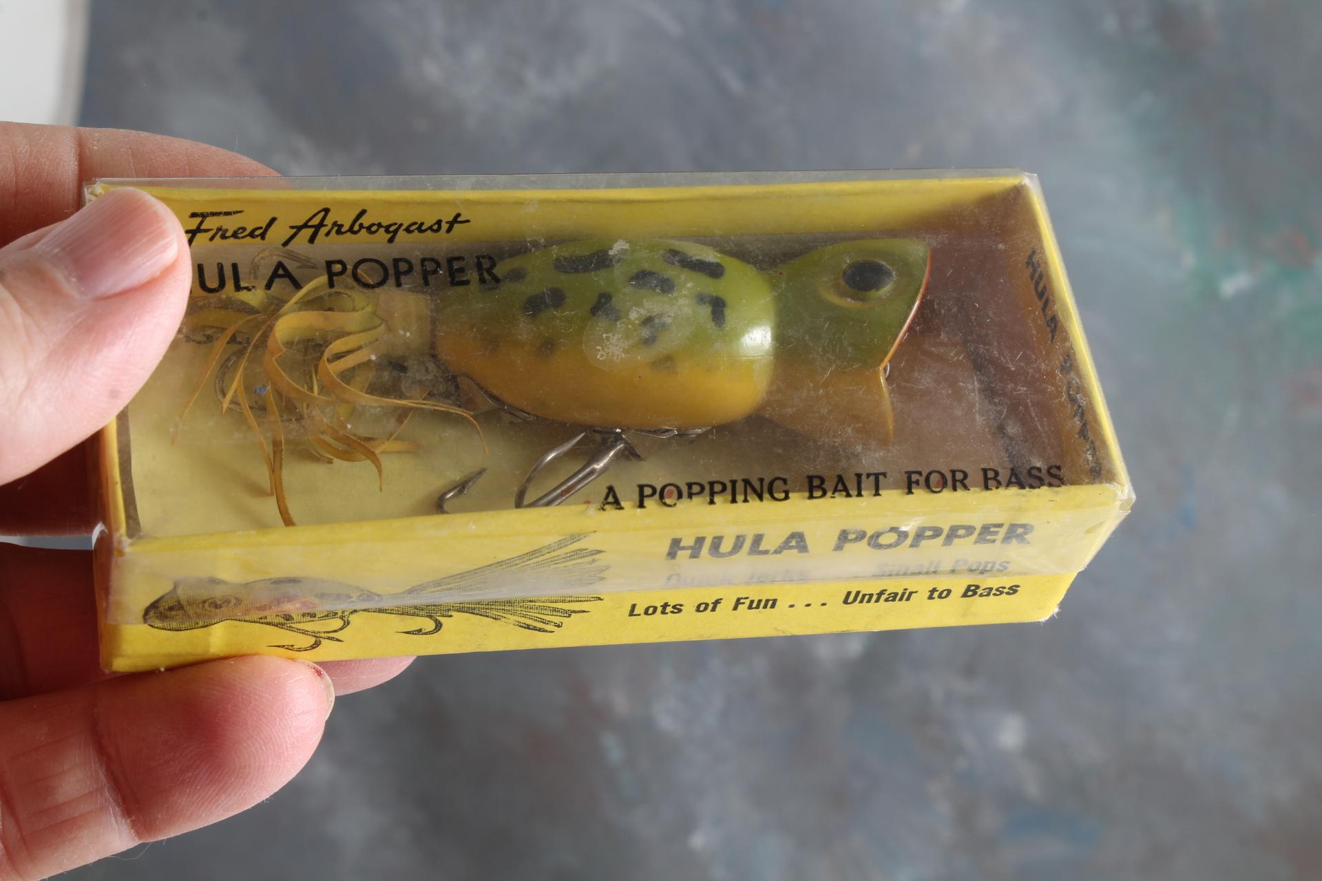 Vintage Fred Arbogast Hula Popper Fishing Lure in Box with Paper