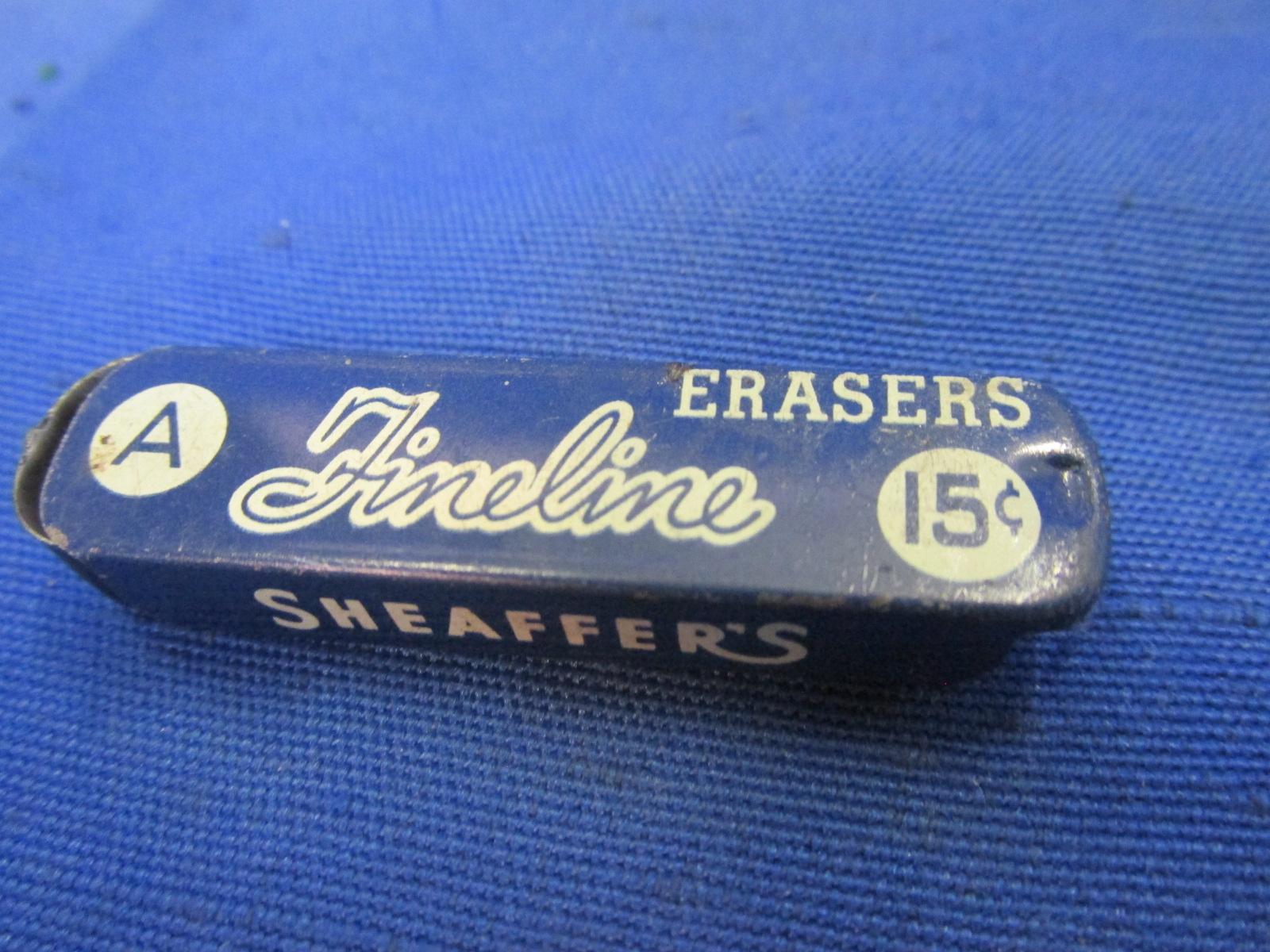 Vtg. Tins: Cigarette Loads, Scheaffer's Erasers, Eversharp Leads (some), Key, & Opener