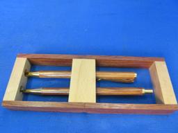 Slim Line Exotic Wood Desk Set (Pen & Pencil)  w/Titanium Nitride  (T N) Plated ends
