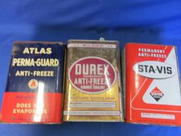 Vintage Atlas Perma Guard , Durex, & Sta-Vis Anti-freeze Tins