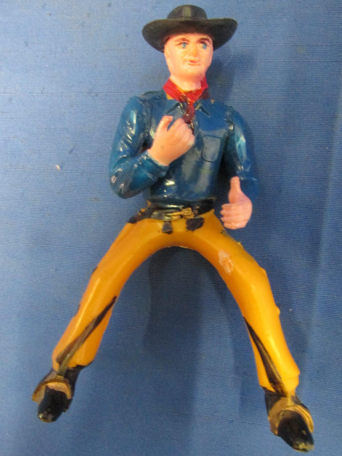 Plastic Cowboy on Plastic Horse with Detachable Saddle (He looks like Hoppy) - 8 3/4” T