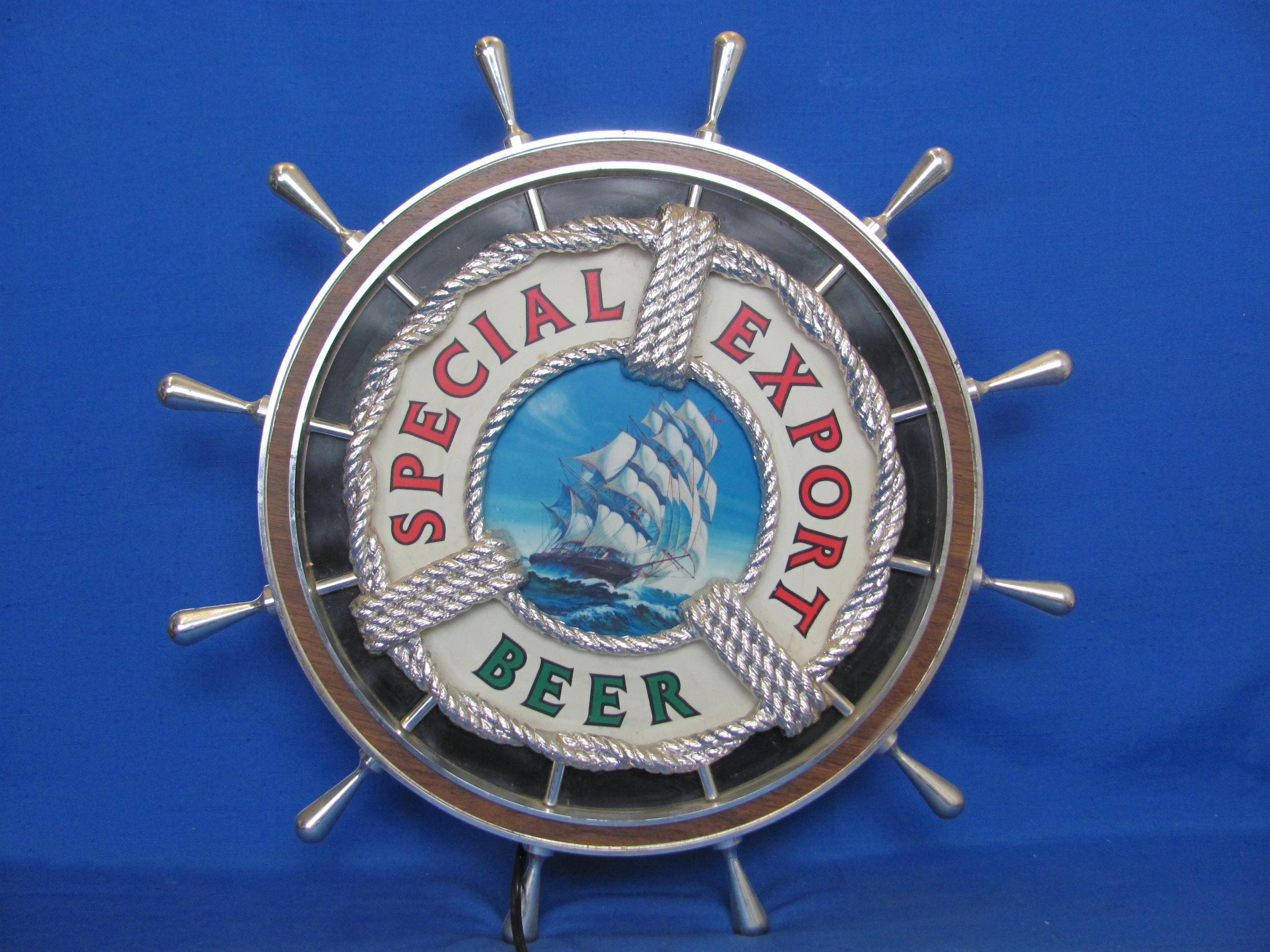 Special Export Beer – Lighted Ship's Wheel Sign – Works – 1987 – 20” in diameter