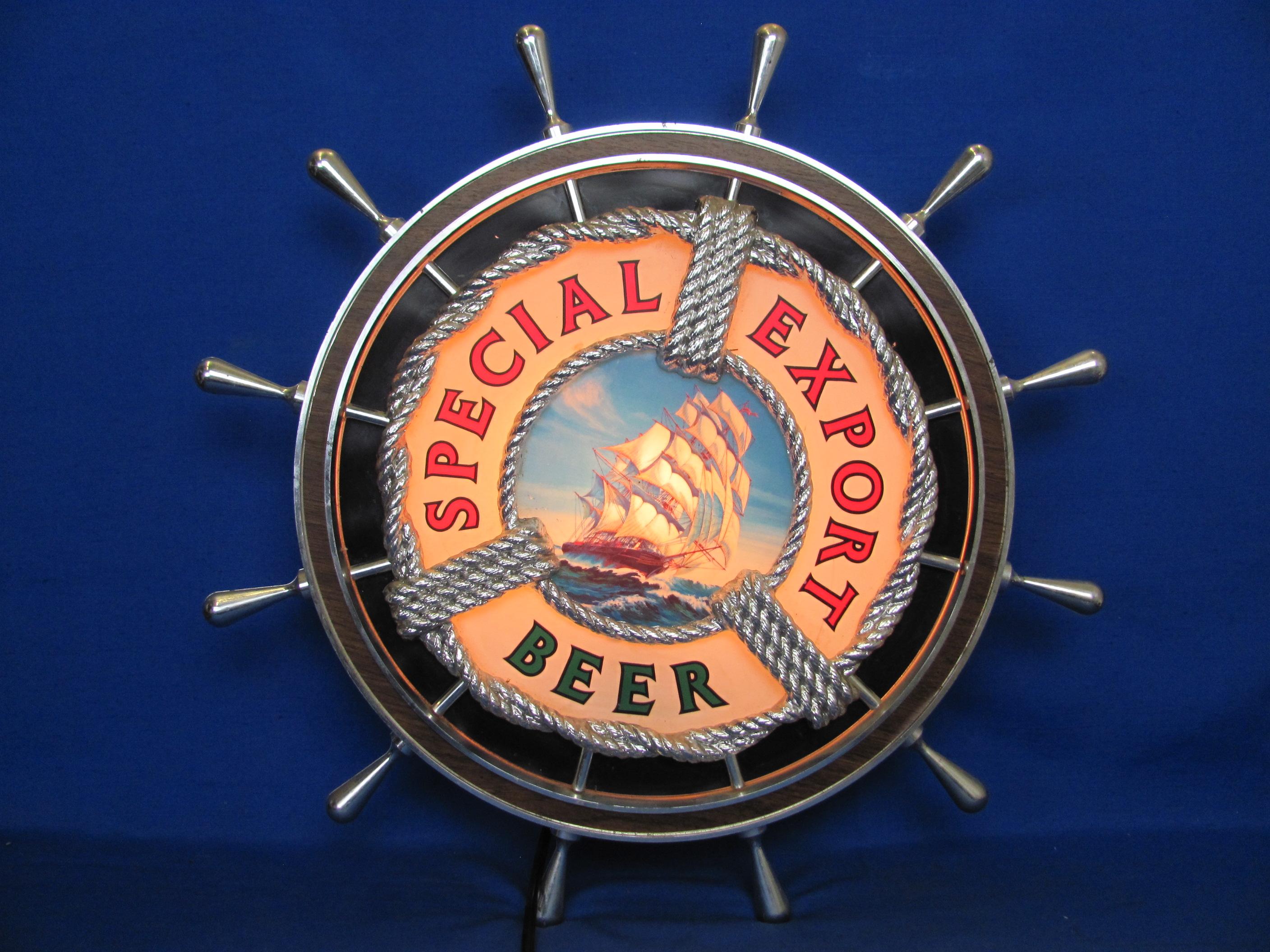 Special Export Beer – Lighted Ship's Wheel Sign – Works – 1987 – 20” in diameter