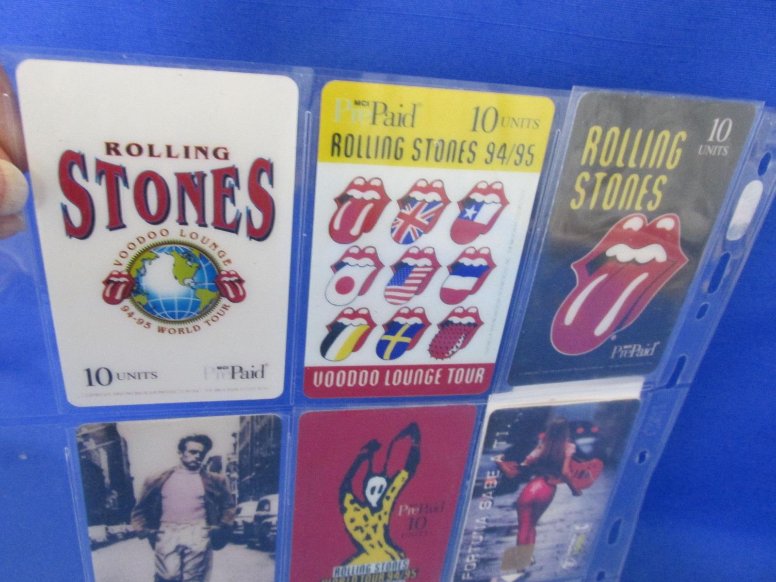 8 Collectible Pre-Paid Phone Cards Mid 90's – 4 Rolling Stones, 3 James Dean, 1 Fortuna