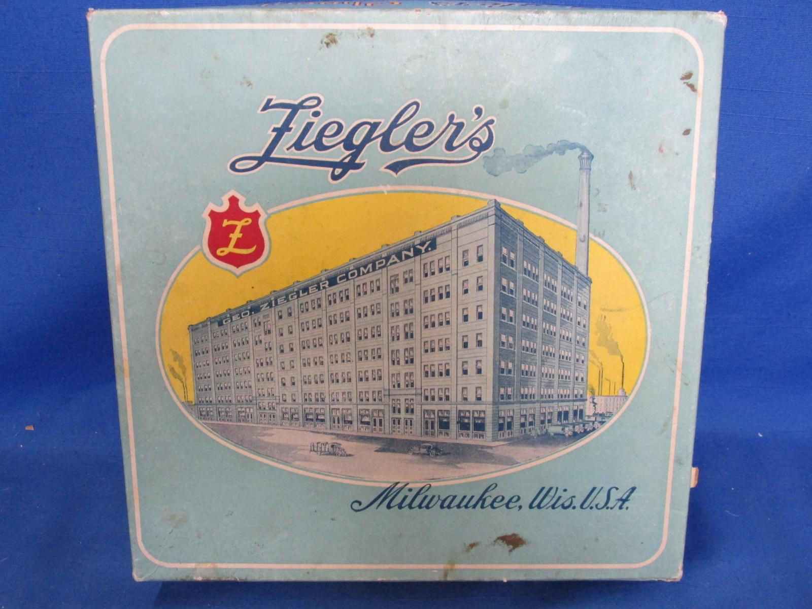 Ziegler's Chocolates Box – Great Graphics of their factory Milwaukee Wisc. 10X10”