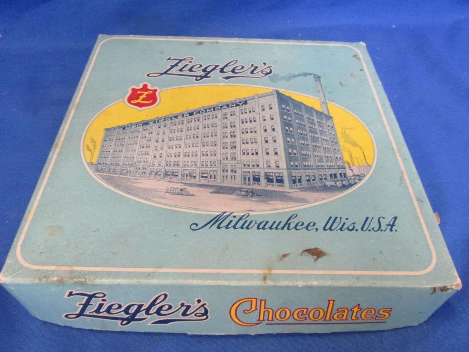 Ziegler's Chocolates Box – Great Graphics of their factory Milwaukee Wisc. 10X10”