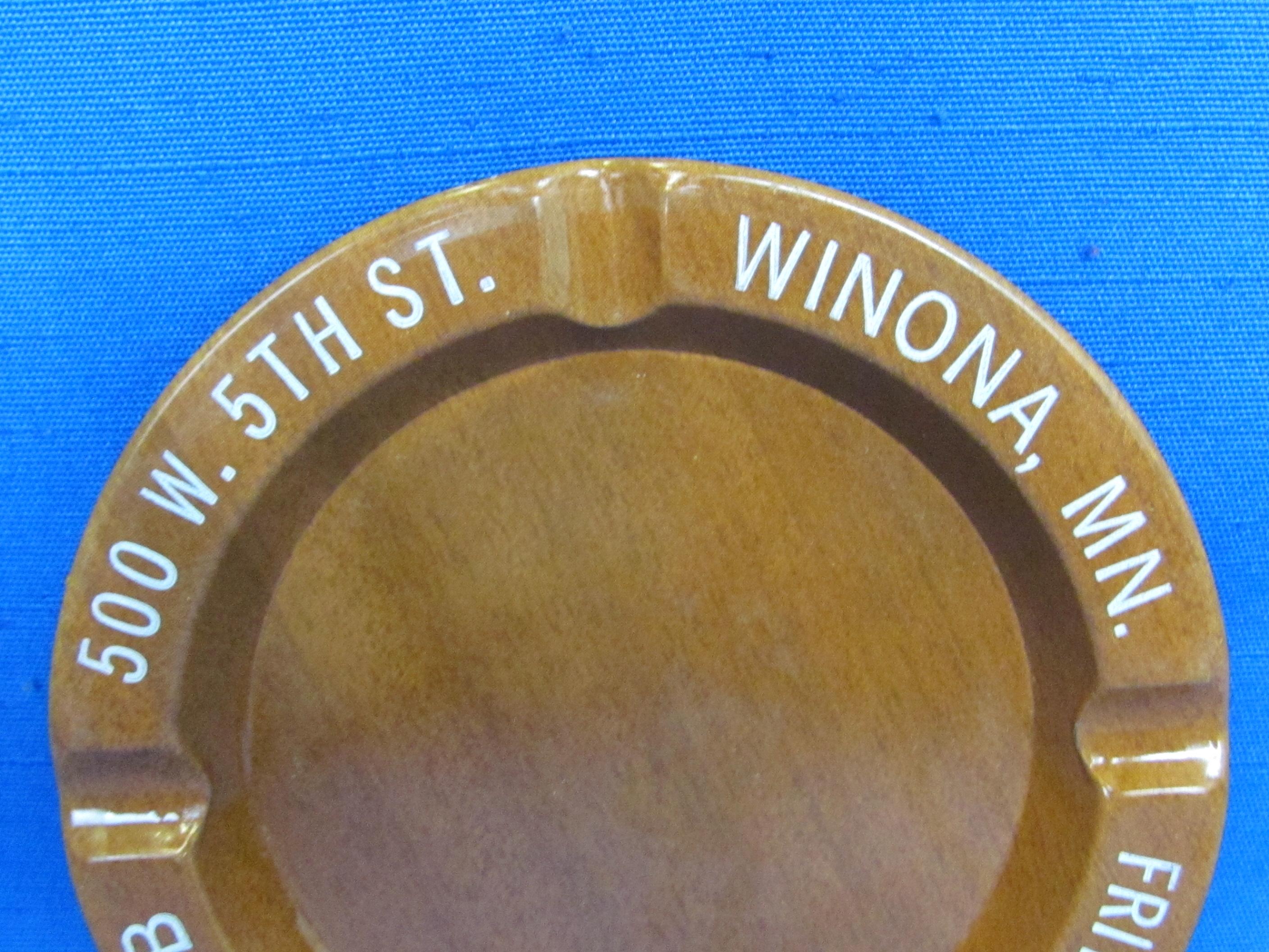 Vintage Tin Ashtray “Fritzy & Frenchy 500 Club Winona, MN.”  4 1/2” in diameter