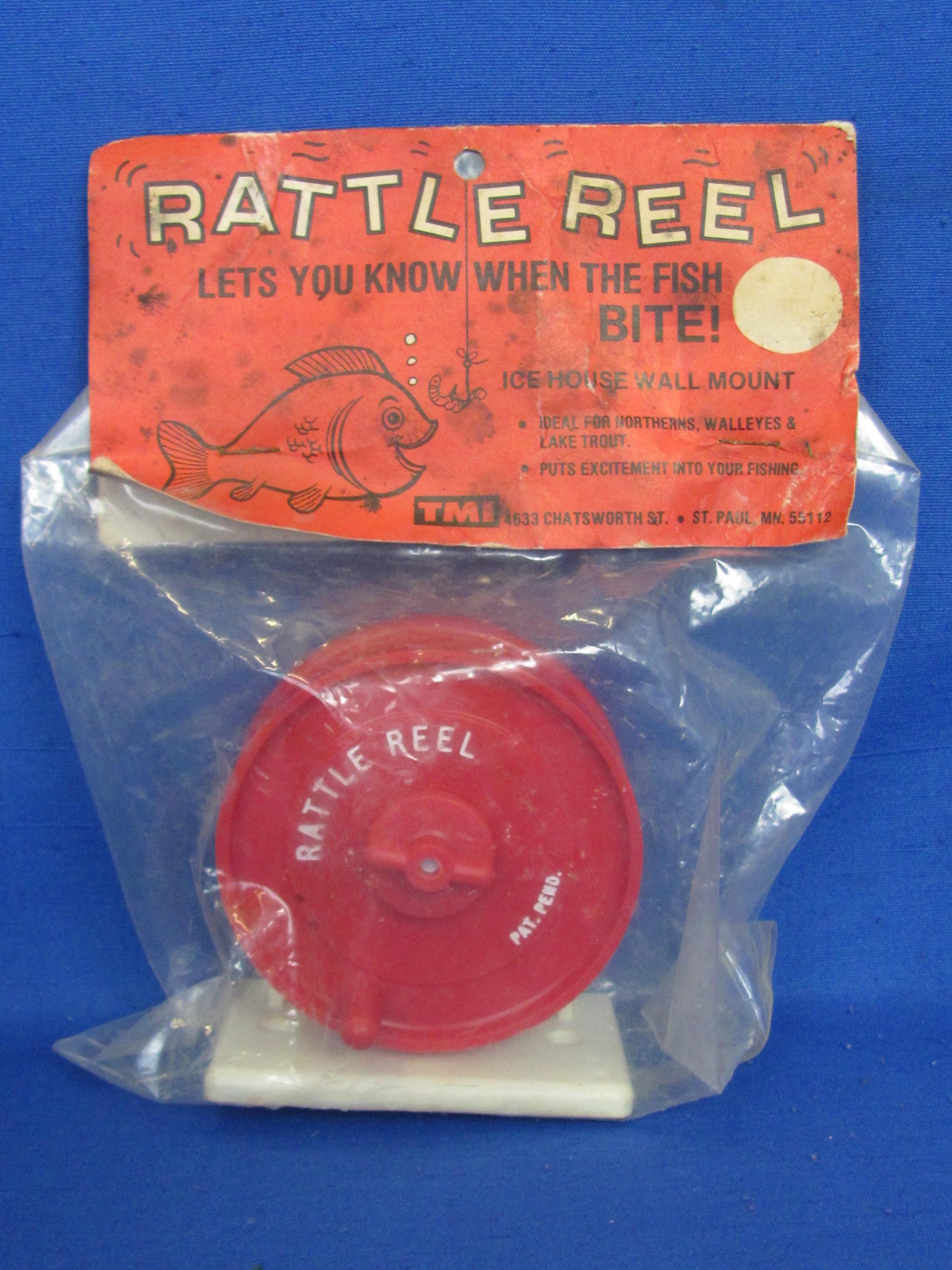 Vintage “Rattle Reel” in Packaging – Let's you know when the fish bite - Plastic