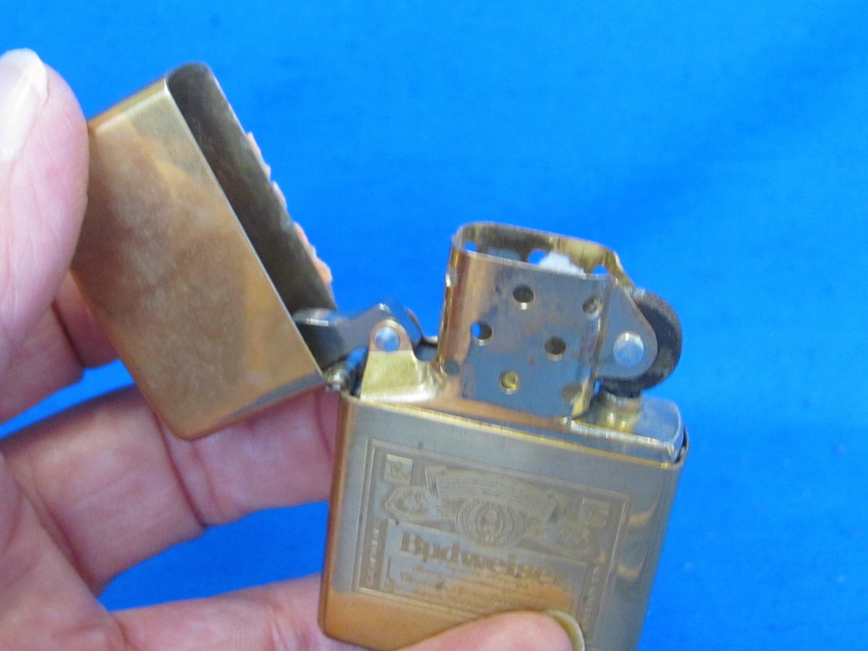 Brass Zippo Lighter “Budweiser” - 1996 with Case & Paper