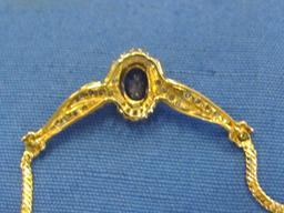 Lovely 10 KT Gold Necklace with Dark BLue Center Stone - 4.9 Grams - Made in Italy