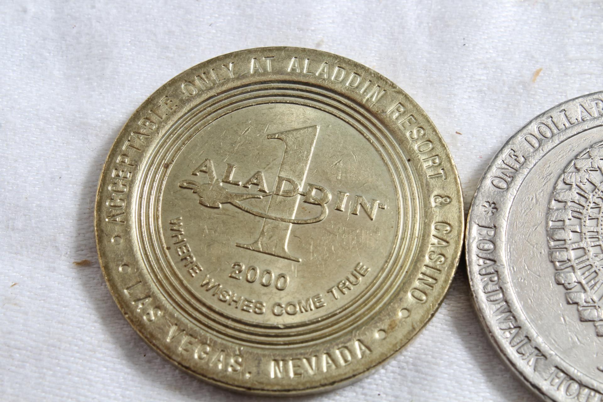 2 Vintage Las Vegas One Dollar Gaming Tokens Aladdin Resort & Boardwalk