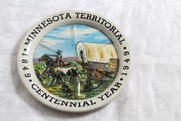 1849 - 1949 Minnesota Territorial Centennial Covered Wagon Tip Tray 3 1/2" Diam.
