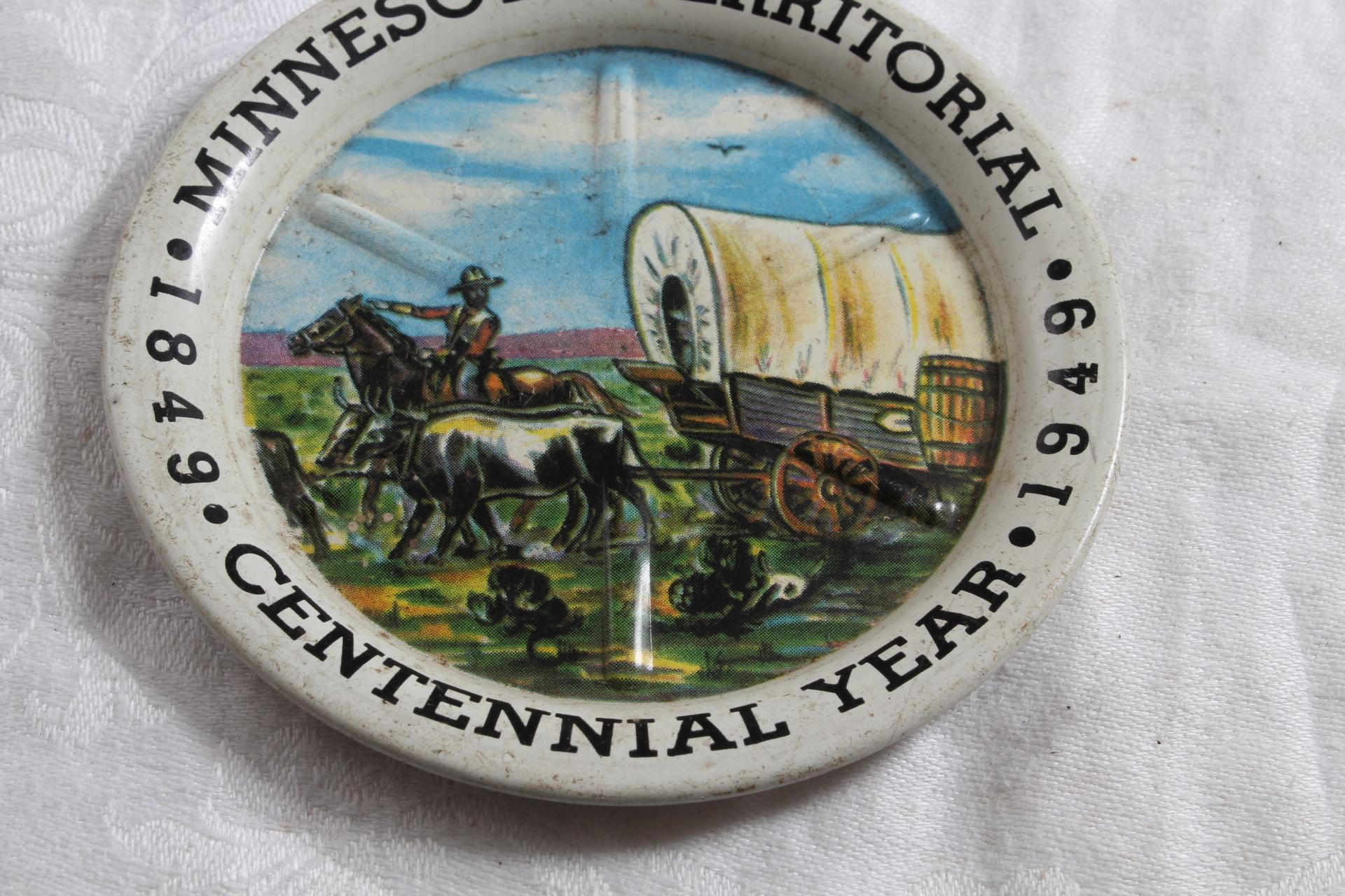 1849 - 1949 Minnesota Territorial Centennial Covered Wagon Tip Tray 3 1/2" Diam.