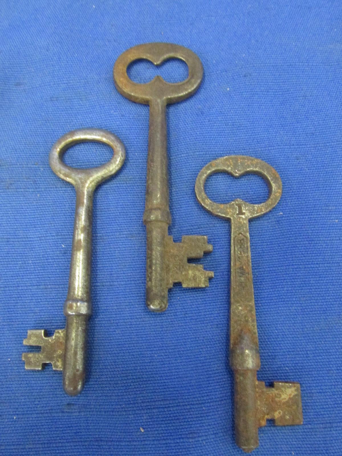 3 Antique/Vintage Skeleton Keys (one pat May 15,88)