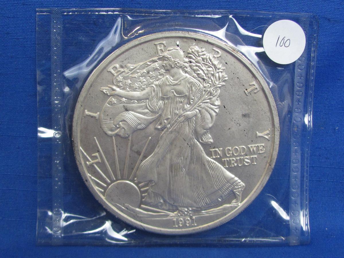 1991 Walking Liberty Fine Silver Round – 1 Lb Troy .999 Fine Silver – Serial # 04219