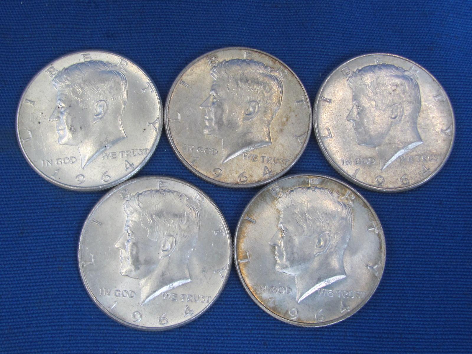 5 1964 Kennedy Half Dollars