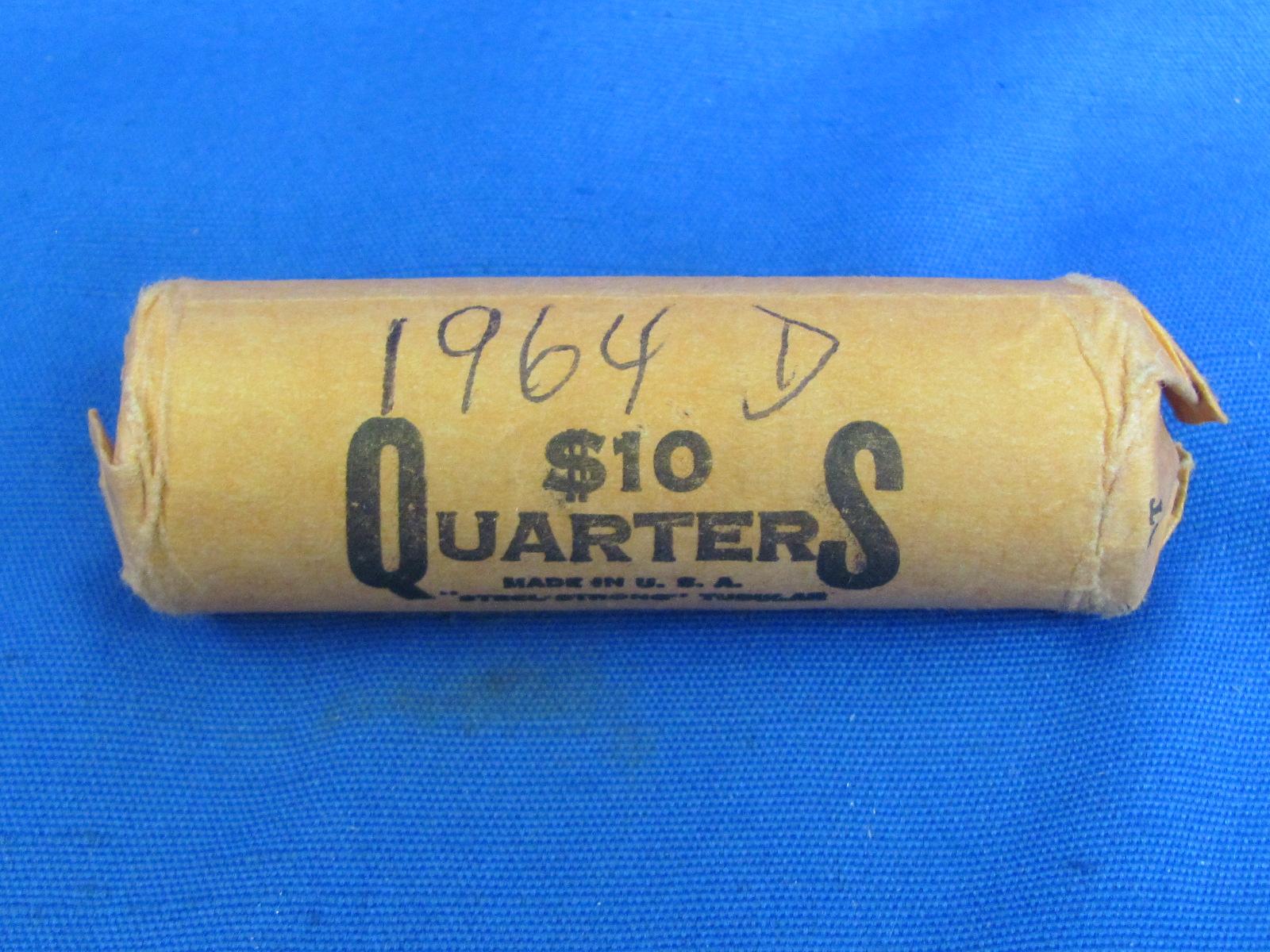 1 Roll of Silver Washington Quarters – 40 Coins – Marked 1964-D