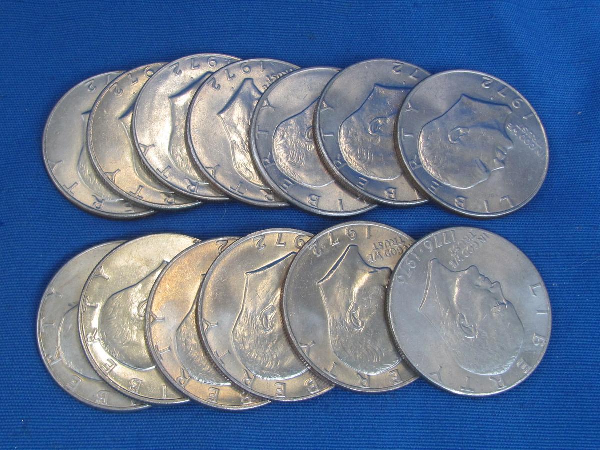 Lot of 13 Eisenhower Dollars – 1972, 1 Bicentennial