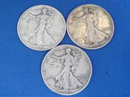 3 Walking Liberty Half Dollars – 1943-D, 1934, 1938
