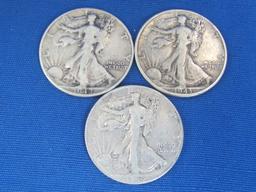 3 Walking Liberty Half Dollars – 1942, 1943, 1943