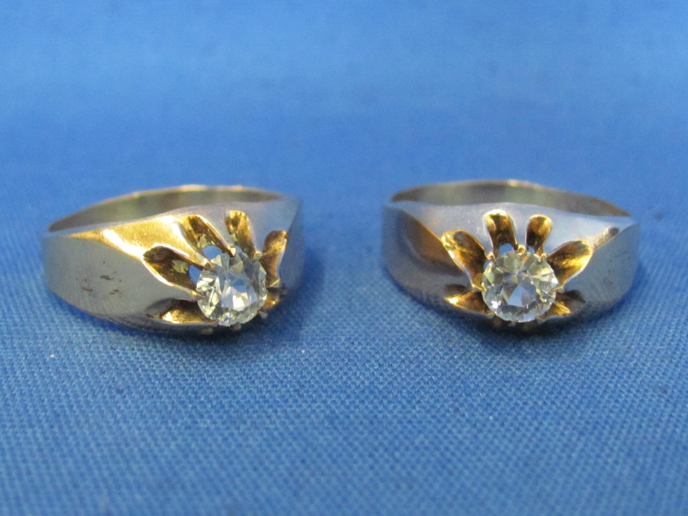 Pair of 14 Kt Gold Filled Rings with Solitaire Stone – Size 11.25