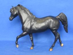 2 Plastic Horses: Black One by Breyer – Other has Jointed Limbs – Larger is 12” long
