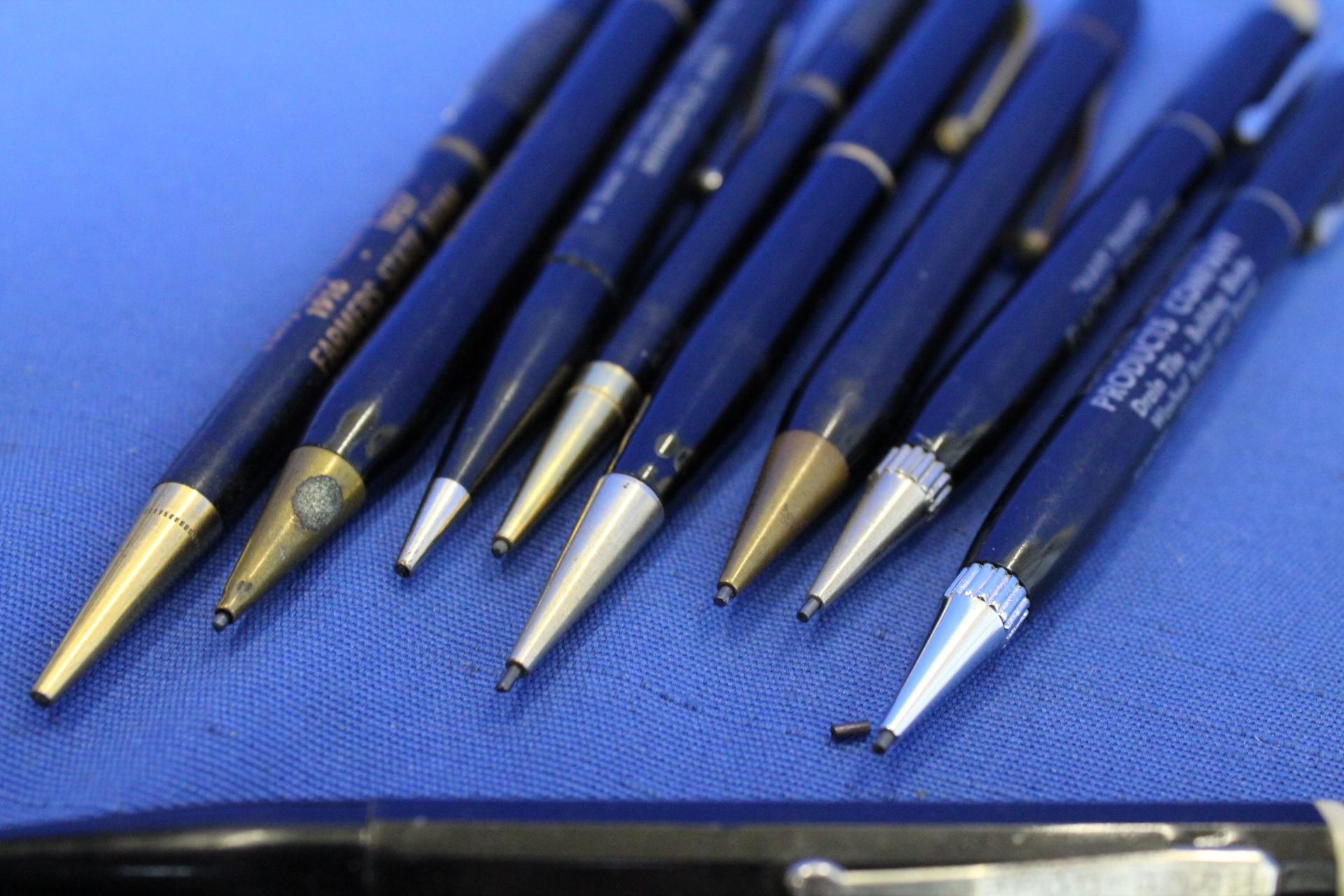 18 Vintage Black Mechanical Pencils with Gold lettering – 1950's Advertising: