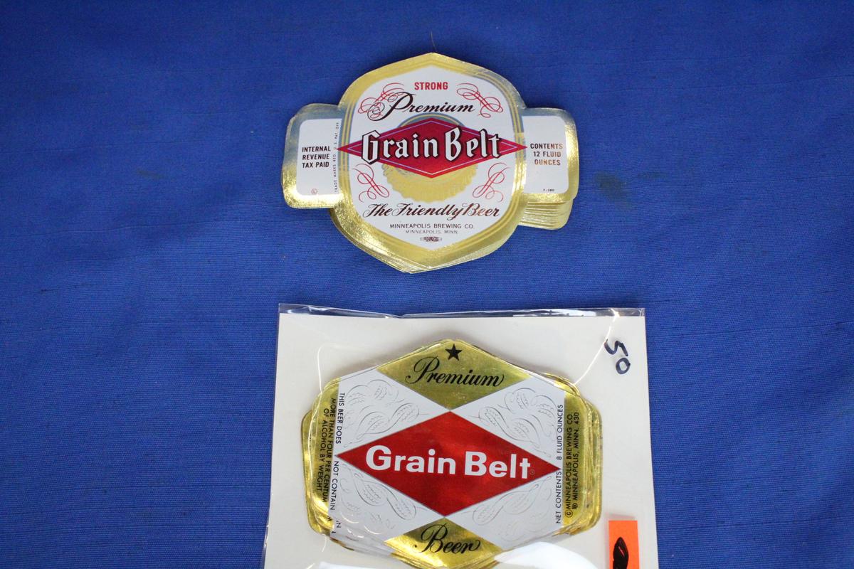 Vintage NOS Beer Bottle  Labels: 8 oz Grainbelt Premium (50); 12 oz GB Premium (50)