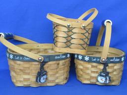 3 Woven Baskets: 2 are “Let it Snow” with Blue Trim – Largest is 8 1/2” long