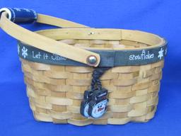 3 Woven Baskets: 2 are “Let it Snow” with Blue Trim – Largest is 8 1/2” long