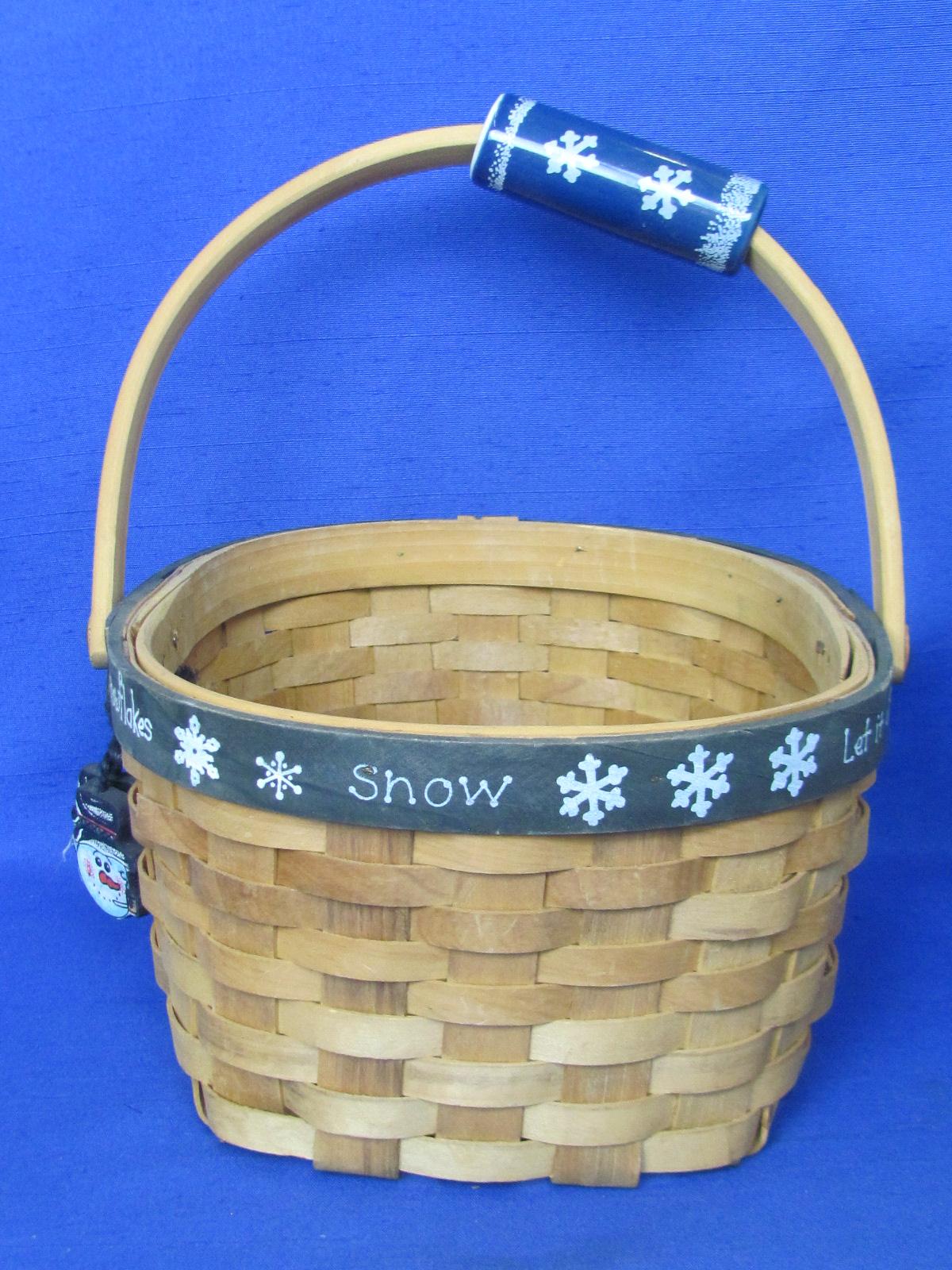 3 Woven Baskets: 2 are “Let it Snow” with Blue Trim – Largest is 8 1/2” long