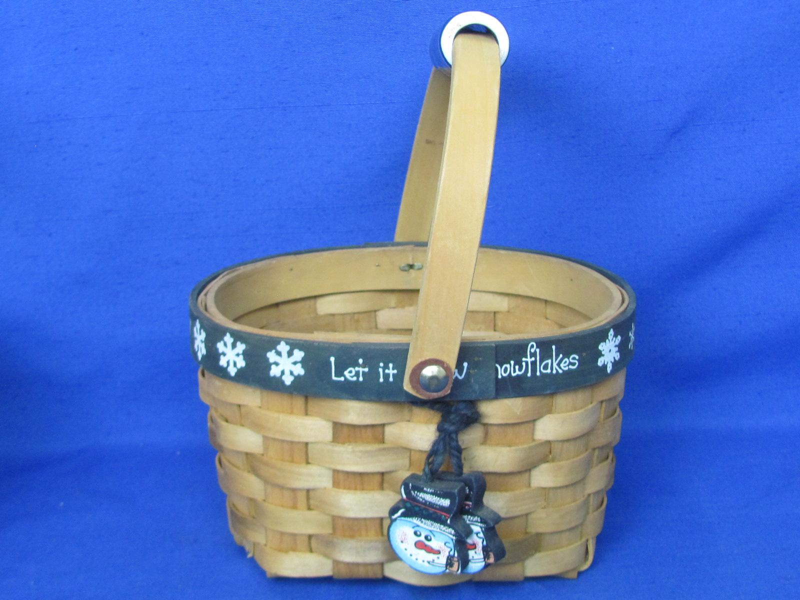 3 Woven Baskets: 2 are “Let it Snow” with Blue Trim – Largest is 8 1/2” long