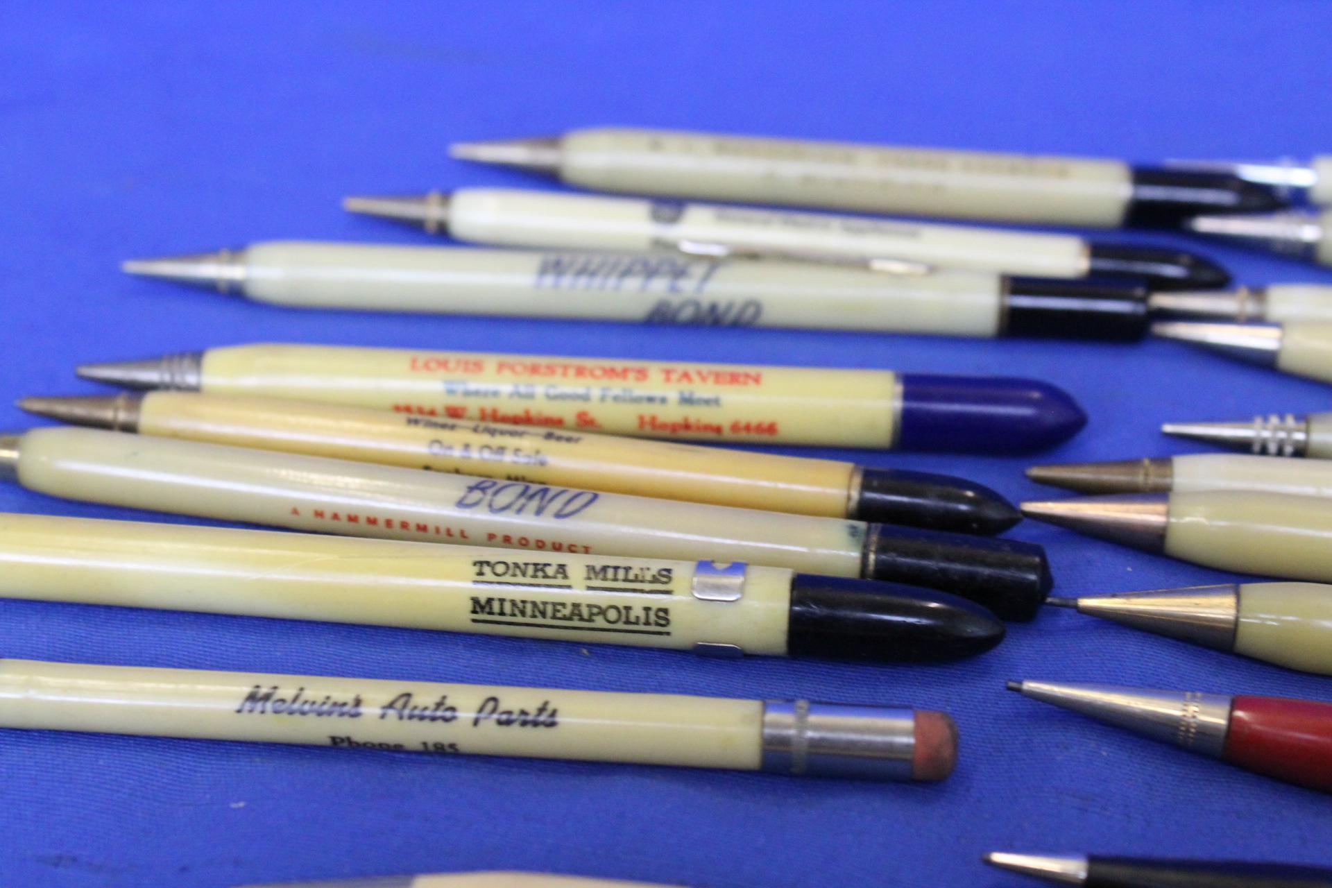 19 Vintage Advertising Mechanical Pencils – Cream Colors w/ Assorted decorative ends