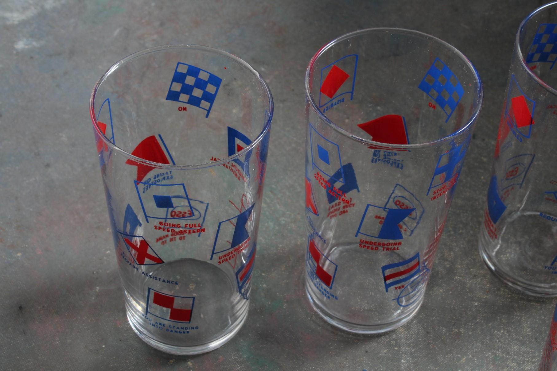 Vintage Set of 6 ESSO Gasoline Nautical Flag Tumbler Glasses in Libbey Box